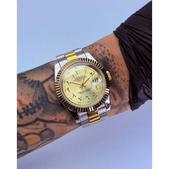 Custom Seiko Mod • 2-Tone Champagne Gold Arabic President Datejust • 39mm